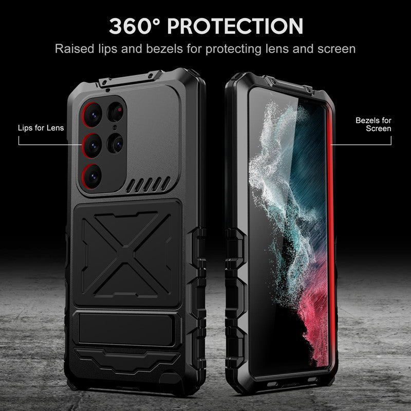 For Samsung Galaxy S23 Ultra Metal TPU Phone Case Anti-Drop Shockproof Phone Cover with Kickstand For Samsung Galaxy S23 Ultra Metal TPU Phone Case Anti-Drop Shockproof Phone Cover with Kickstand